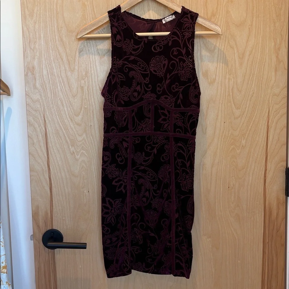 Free People Dress Velvet Burnout Boho Sleeveless Burgundy Size Small